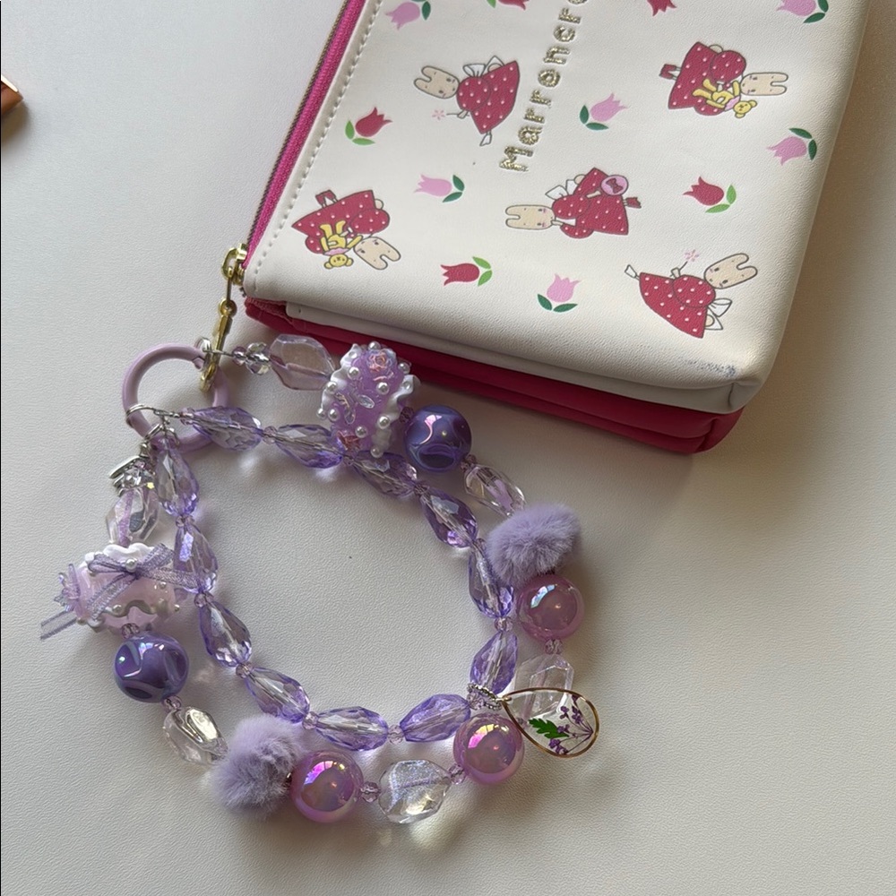 Purple and White bag charm/key chain